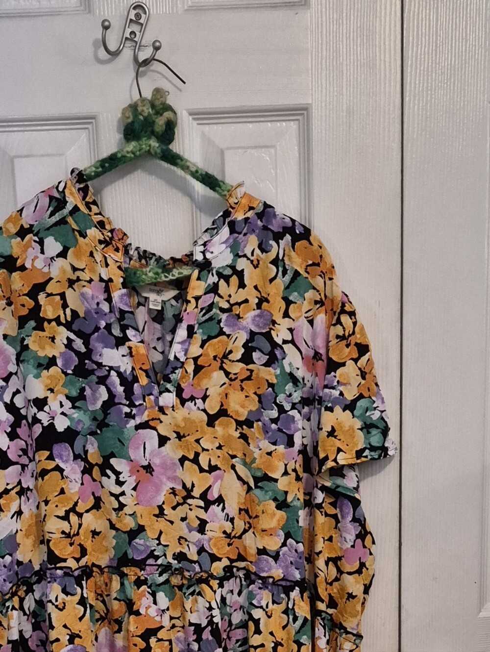 Size 3x Vibrant Floral Tiered Dress - Yellow, Purple, Pink, Green - Picture 2 of 4